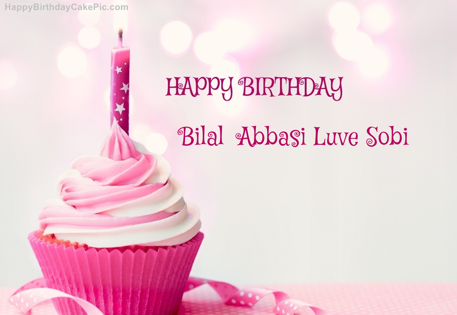 write name on Happy Birthday Cupcake Candle Pink Cake